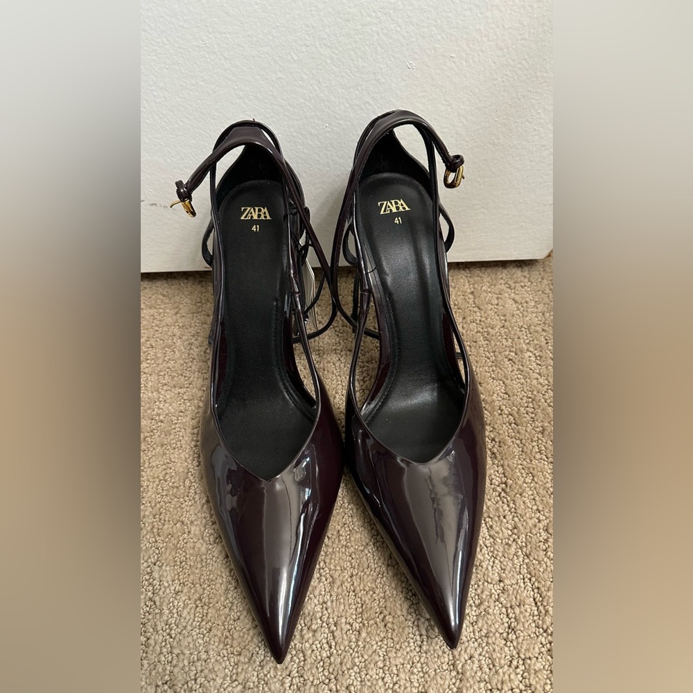 Zara Women's Dark Burgundy Patent Heels